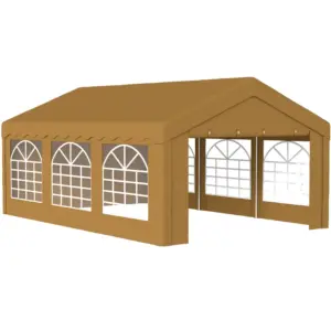 Best 6m x 4m Marquee Party Tent Wedding Canopy, Pop Up Gazebo with Sidewalls, Doors, Windows, Galvanised Garden Gazebo for Parties Events, Yellow