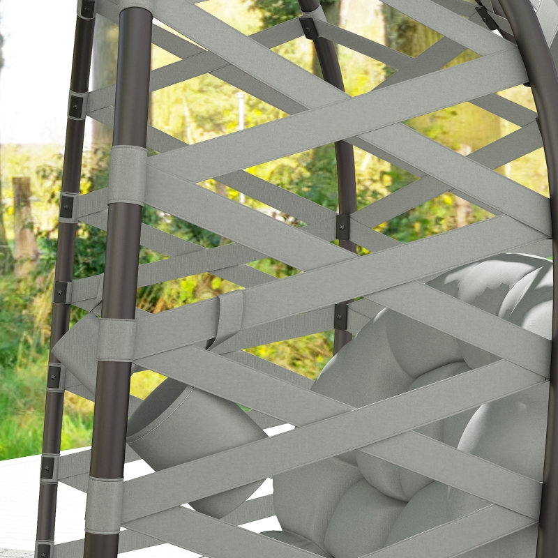 Best 2 Seater Egg Chair Outdoor, Folding Weave Garden Furniture Chair with Cushion, Cup Pockets - Light Grey - Image 9