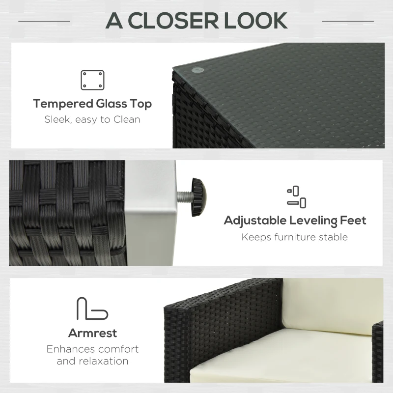 Best 4-Seater Rattan Sofa Set Garden Rattan Furniture Wicker Steel Chair Seat Furniture Patio Rattan Garden Sofa Black - Image 7