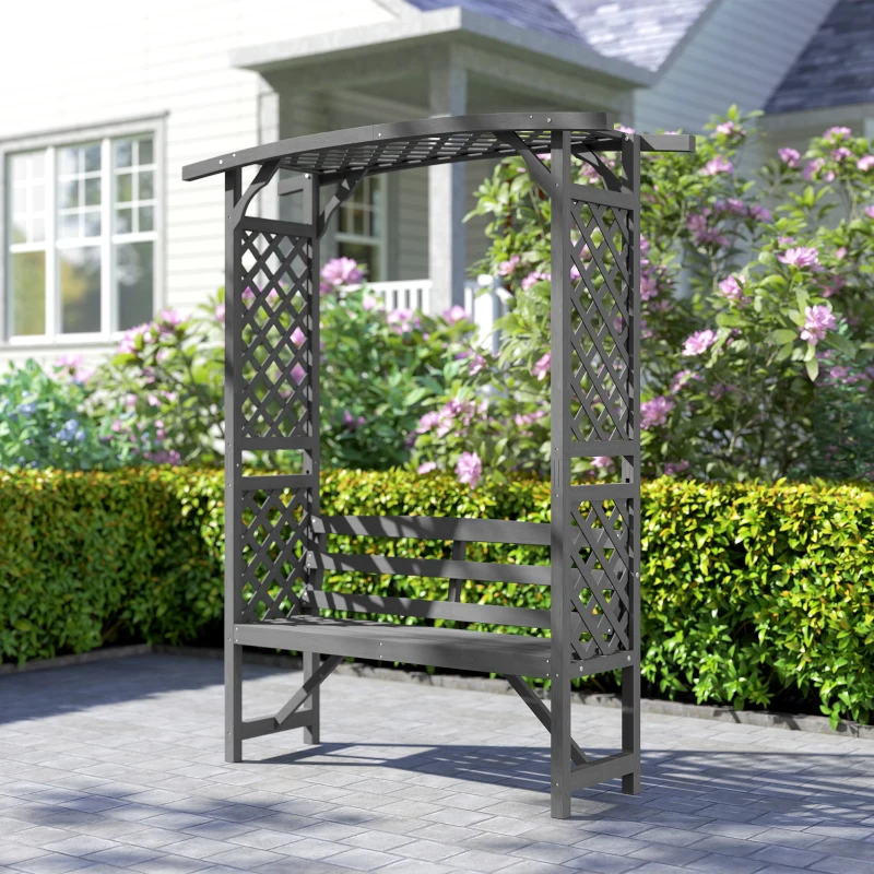 Best Garden Bench, Wooden Garden Arbour with Seat for Vines/Climbing Plants, Grey - Image 7