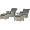 Best 5 Pieces Rattan Bistro Set with Adjustable Back, Reclining Wicker Balcony Furniture with Cushions, Glass Top Coffee Table and Footstools, Outdoor Table and Chairs, Grey - Image 11