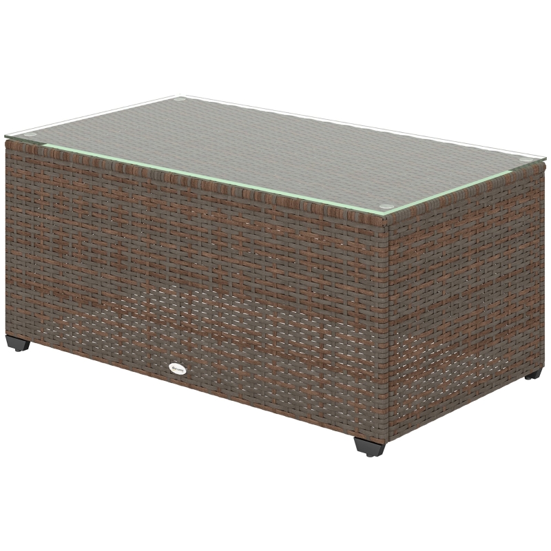 Best 90 x 50cm Glass-Top Rattan Side Table - Brown - Image 11