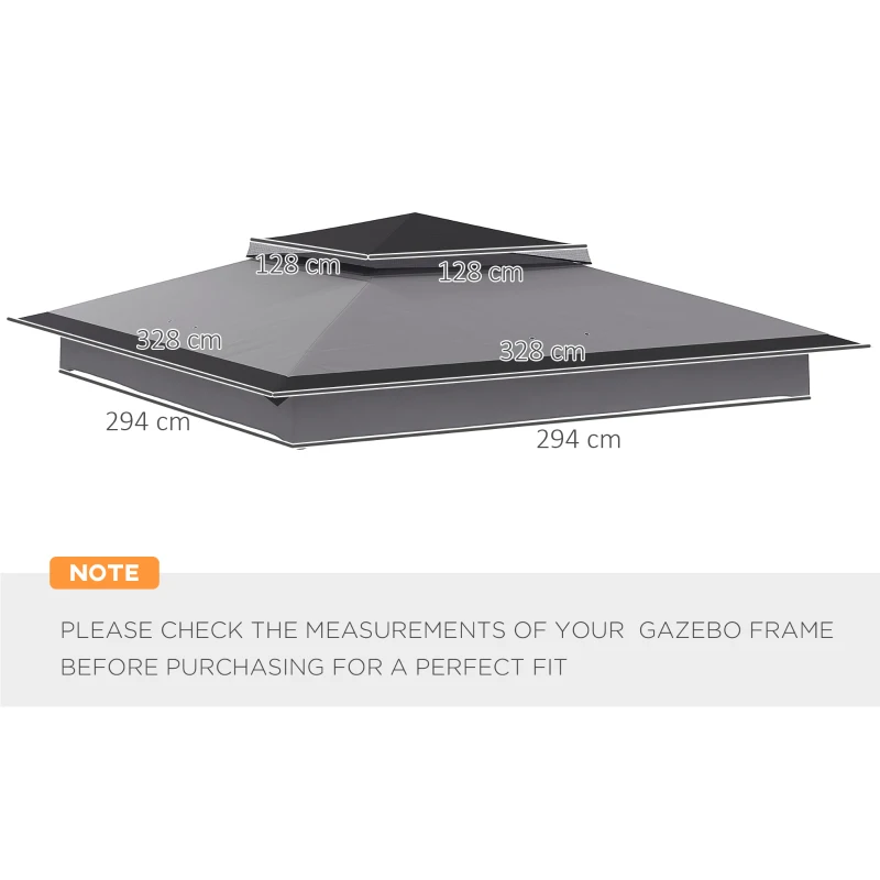 Best Pop up Gazebo Cover, 2-Tier Gazebo Roof Replacement for 3.25m x 3.25m Frame, 30+ UV Protection, Grey - Image 3