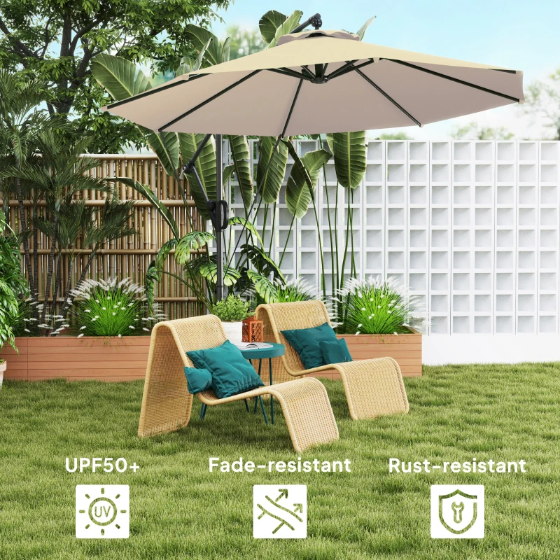 Best 3(m) Garden Cantilever Parasol with Cover and Wind Protection Strap, Round Overhanging Umbrella with Crank Handle and Tilt, Banana Patio Umbrella for Outdoor Sun Shade, UPF50+, Khaki - Image 5