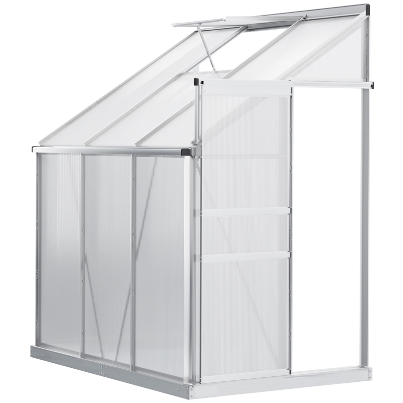 Best 6 x 4ft Lean to Wall Polycarbonate Greenhouse Aluminium Walk-in Garden Greenhouse with Adjustable Roof Vent, Rain Gutter and Sliding Door, Clear - Image 10