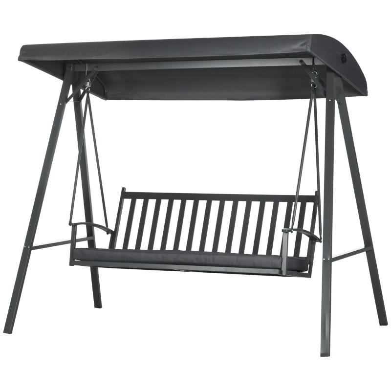 Best 3-Seat Garden Swing Chair, Outdoor Canopy Swing with Removable Cushion, Adjustable Shade, and Slatted Bench, for Porch, Poolside, Backyard, Dark Grey - Image 11
