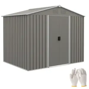 Best 7.7 x 5.7ft Outdoor Garden Storage Shed, Metal Tool House with Ventilation and Sliding Doors, Light Grey