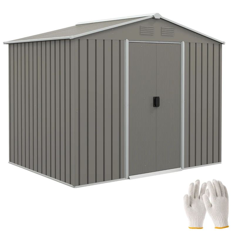 Best 7.7 x 5.7ft Outdoor Garden Storage Shed, Metal Tool House with Ventilation and Sliding Doors, Light Grey