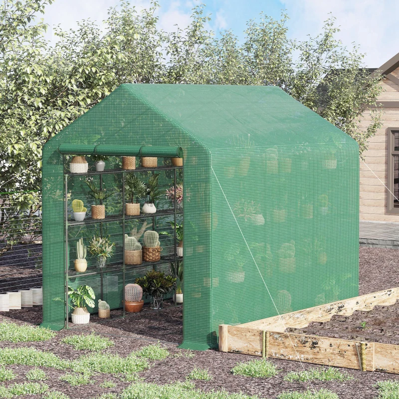 Best Walk-in Greenhouse with 4 Tier 24 Shelves, Portable Grow House with Roll-up Zipped Door, 244 x 180 x 210cm, Green - Image 2