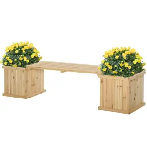 Best 37L Wooden Garden Planter & Bench Combination Garden Raised Bed Patio Park Natural 176 x 38 x 40 cm