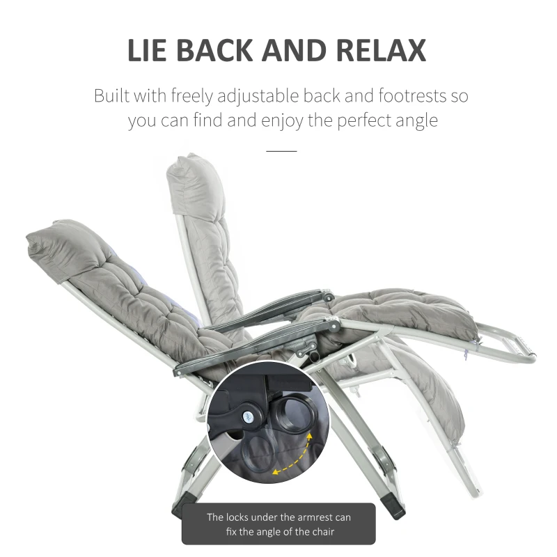 Best 2pc Reclining Zero Gravity Sun Loungers ,Folding Chaise Lounge Chair with Cushions, Dark Grey - Image 6