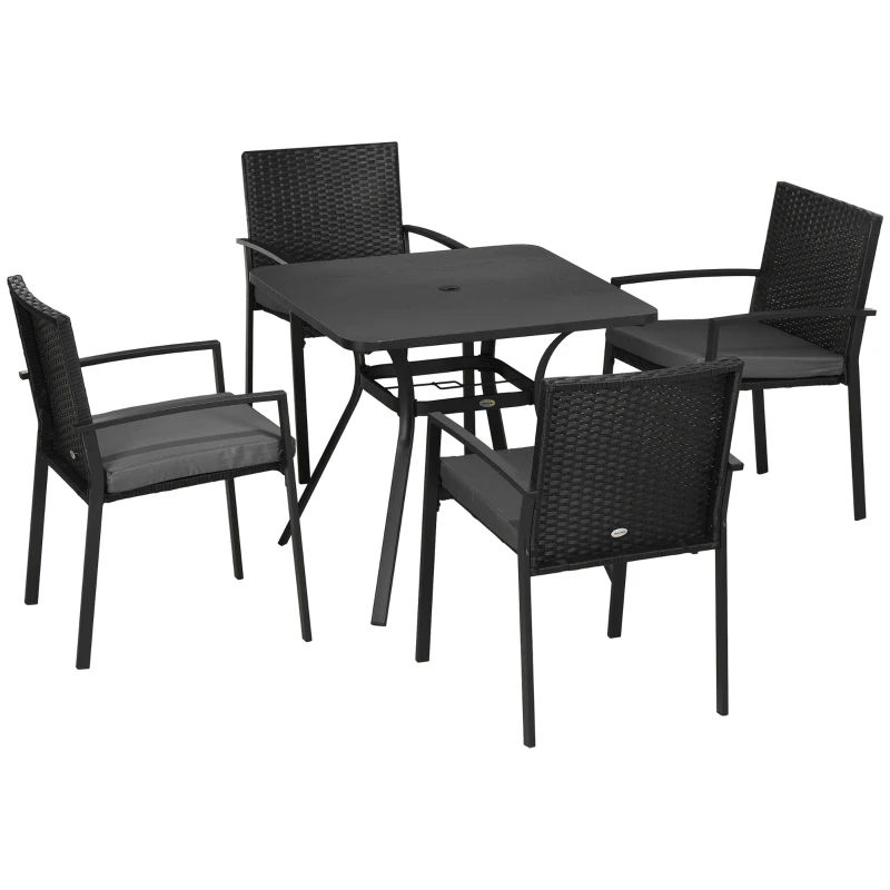 Best Five-Piece Garden Dining Set, with Rattan Seat Chairs and Cushions - Black