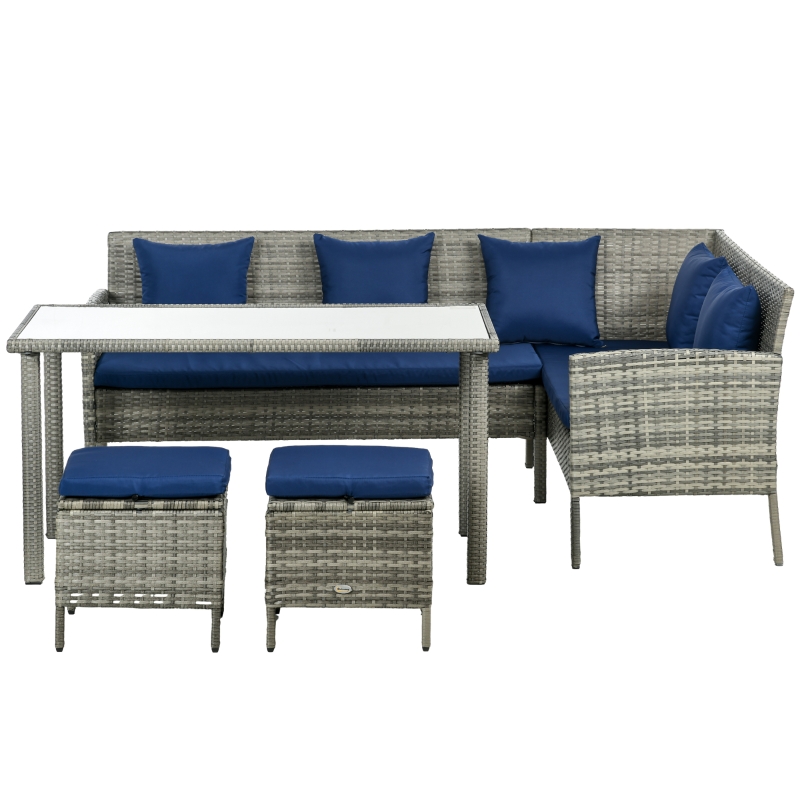 Best 5 Pieces Rattan Garden Furniture Set with Dining Table, Cushions - Dark Blue - Image 11