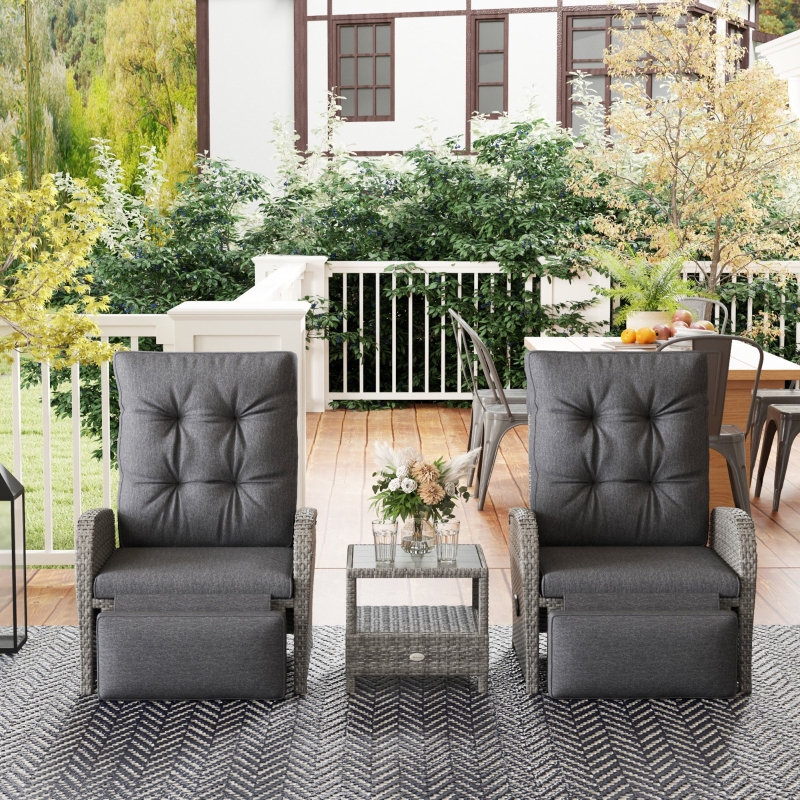 Best 2 Seater Patio Rattan Wicker Chaise Lounge Sofa Set w/ Cushion for Patio Garden Porch, Grey - Image 9