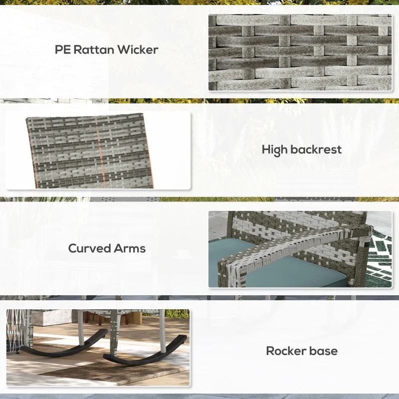 Best Outdoor PE Rattan Rocking Chair Set of 2, Garden Rocking Chair Set with Armrest and Cushion, Light Grey - Image 5