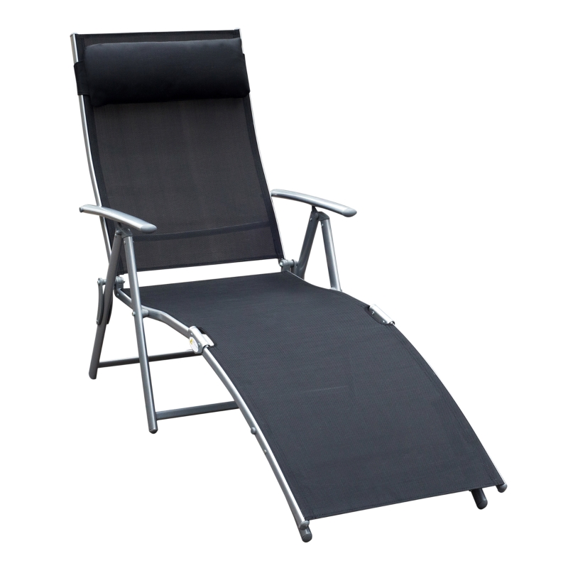 Best Sun Lounger Steel Frame Outdoor Folding Chaise Texteline Lounge Chair Recliner with Headrest & 7 Levels Adjustable Backrest, Black - Image 10
