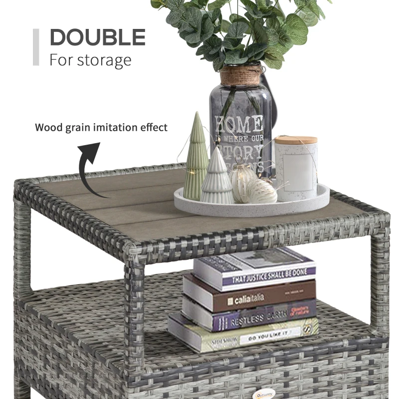 Best 2 Seater Patio Wicker Chaise Lounge Sofa Set with Fabric Cushion, Grey - Image 6