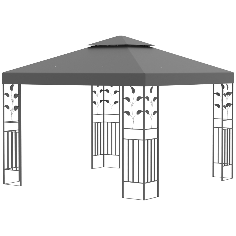 Best 3 x 3m Outdoor Steel Gazebo with 2 Tier Roof, Garden Gazebo Patio Canopy Marquee Shelter with Decorative Steel Frame - Grey - Image 12