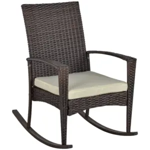 Best PE Rattan Garden Rocking Chair, Outdoor Rocking with Cushion, 160 KG Capacity Wicker Garden Armchair Rocker with Metal Frame for Patio, Porch, Balcony, Brown