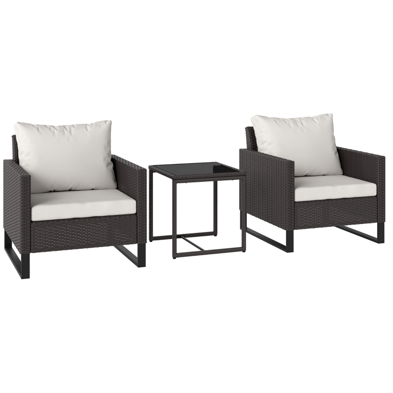 Best 3 Pieces Rattan Bistro Set with 4 Cushions, Wicker Garden Furniture Set, Glass Top Coffee Table and Chairs for Outdoor Patio, Balcony, Terrace and Conservatory, Brown - Image 11