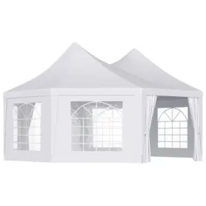 Best 6.8x5M Octagonal Marquee Gazebo, Heavy Duty Wedding Party Tent with Sides and Doors, White