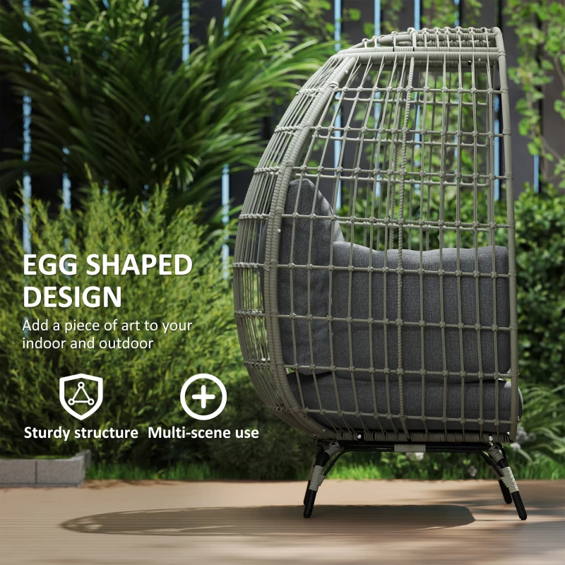Best Rattan Egg Chair with Cushions and Pillows, Charcoal Grey - Image 5