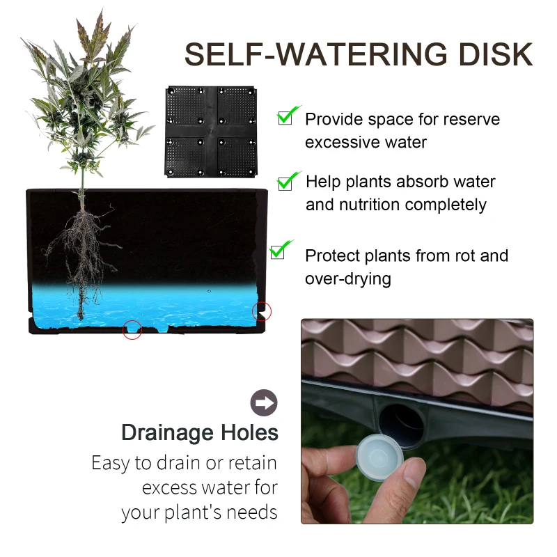 Best 50cm x 50cm x 46.5cm Set of 4 41L Garden Raised Bed Kit, PP DIY Elevated Planter Box, Flower Vegetables Planting Container with Self-Watering Design and Drainage Holes - Image 5