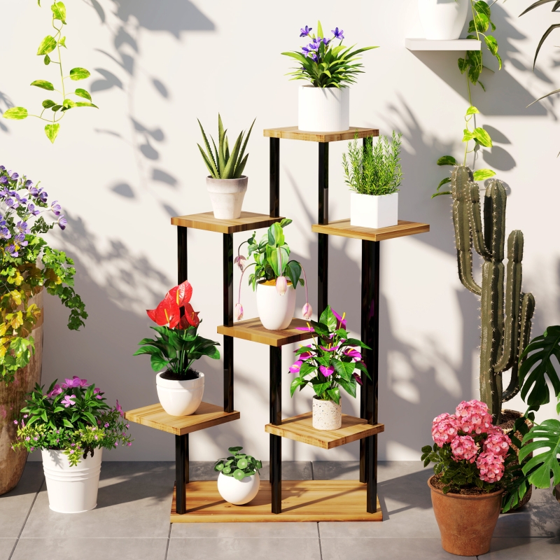 Best 7 Tier Plant Stand Indoor Outdoor, Tiered Corner Steel Wood Plant Shelf for Multiple Plants, Tall Flower Stand Display Rack for Garden Patio Balcony Living Room, Carbonised Finish - Image 9