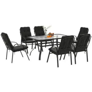 Best Seven-Piece Garden Dining Set with Cushions - Black