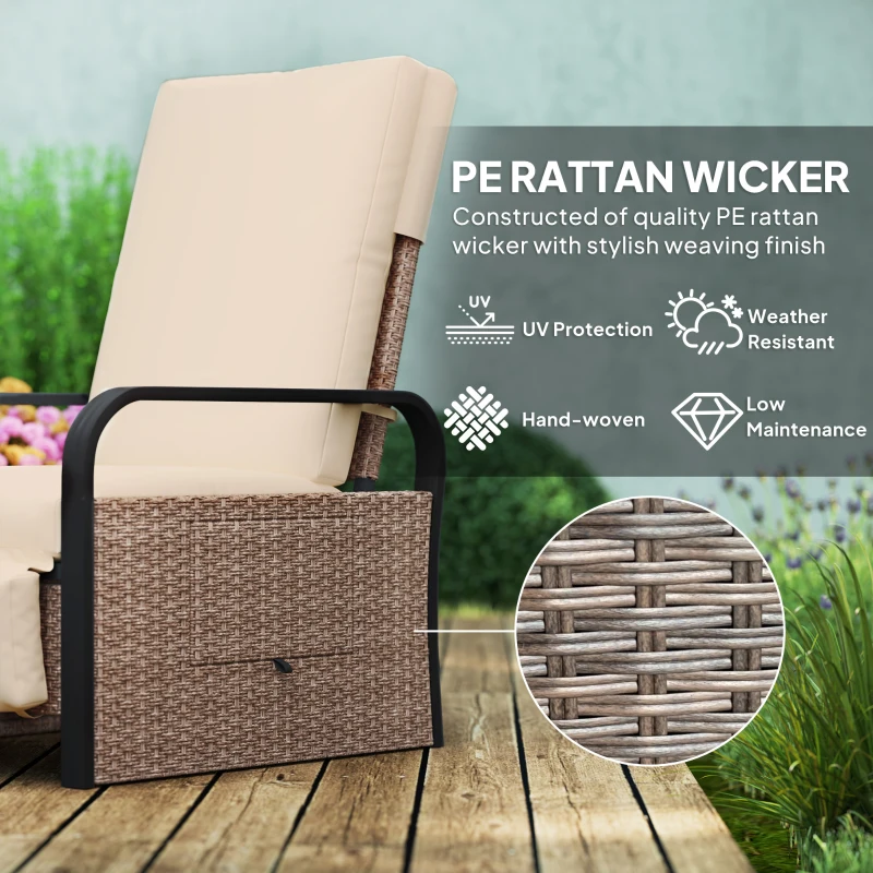 Best 140° Reclining Rattan Armchair - Brown/Khaki - Image 5
