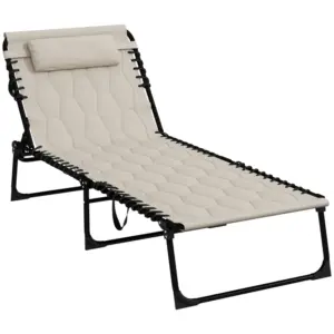 Best Padded Sun Lounger, with Five-Position Reclining Back - Khaki