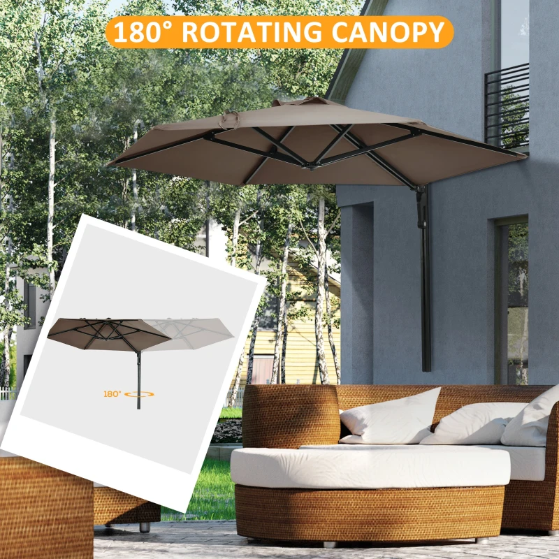 Best 2.5m Wall Mounted Parasol, Hand to Push Outdoor Patio Umbrella with 180 Degree Rotatable Canopy for Porch, Deck, Garden, 250 cm, Khaki - Image 4