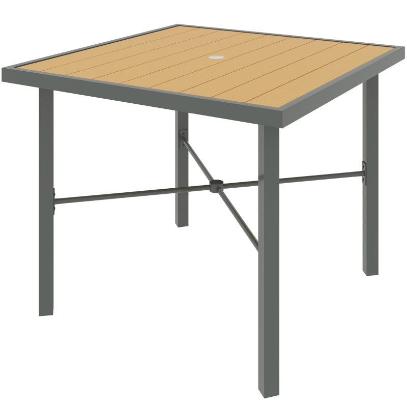 Best Garden Table, 90cm Square Outdoor Patio Dining Table with 4.2 cm Umbrella Hole, Metal Frame, Wood Effect Top, for Terrace, Balcony, Natural Wood Finish - Image 11