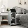 Best C-Shape End Table Unique Storage Unit w/ 2 Shelves 4 Wheels Freestanding Home Office Furniture Cabinet Square Studio Grey - Image 2