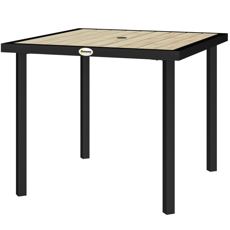 Best Square Garden Dining Table with 5.4cm Parasol Hole, Slatted Top, Metal Frame, 86 x 86 x 71cm, Brown - Image 11