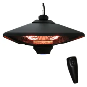 Best Hanging Electric Patio Heater with 2 Power Settings, 1000/2000W Waterproof Ceiling Mounted Aluminium Halogen Infrared Outdoor Heater Warmer with LED Light and Remote Control, Black