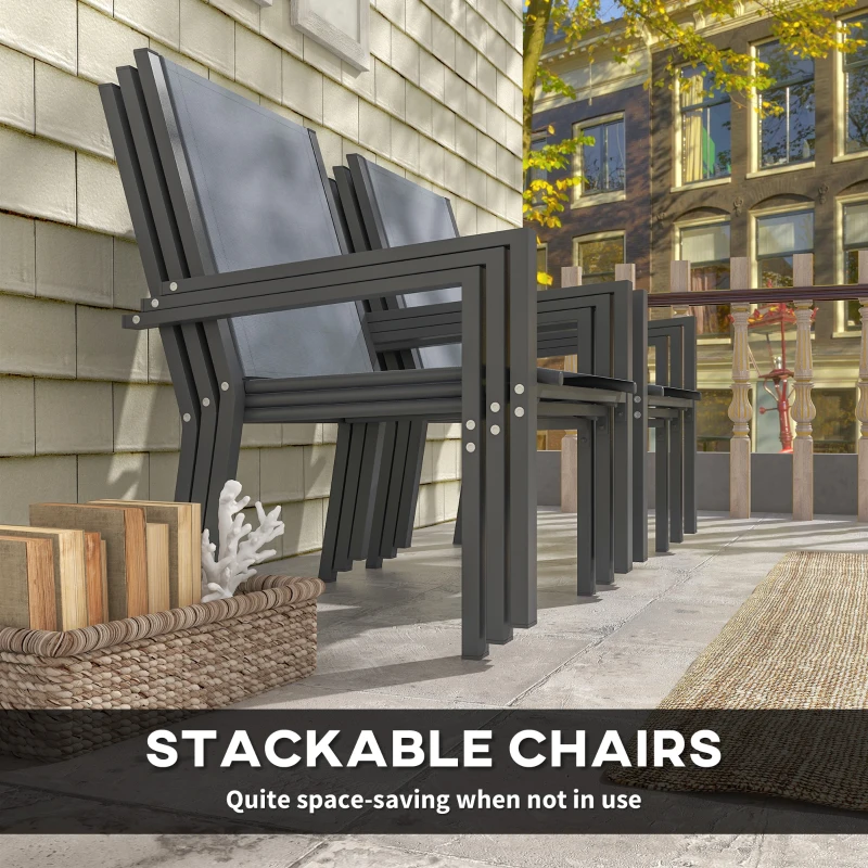 Best Seven-Piece Garden Dining Set, with Plastic Wood-Top Table - Grey - Image 4