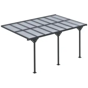 Best 4.35 x 3m Outdoor Patio Gazebo Pergola, Retractable Pergola Canopy Aluminum Post & PC Roof, Grey