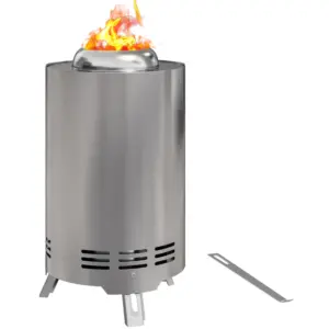 Best Smokeless Fire Pit, 16 x 16 cm Stainless Steel Portable Wood Burning Firepit with Poker, Wood or Pellet Fuelled Tabletop Fire Pit for Garden Camping Bonfire Party, Silver Tone