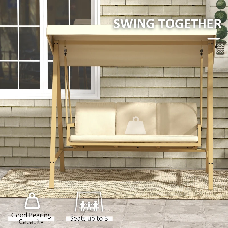 Best Three-Seat Garden Swing Chair, with Adjustable Canopy - Beige - Image 7