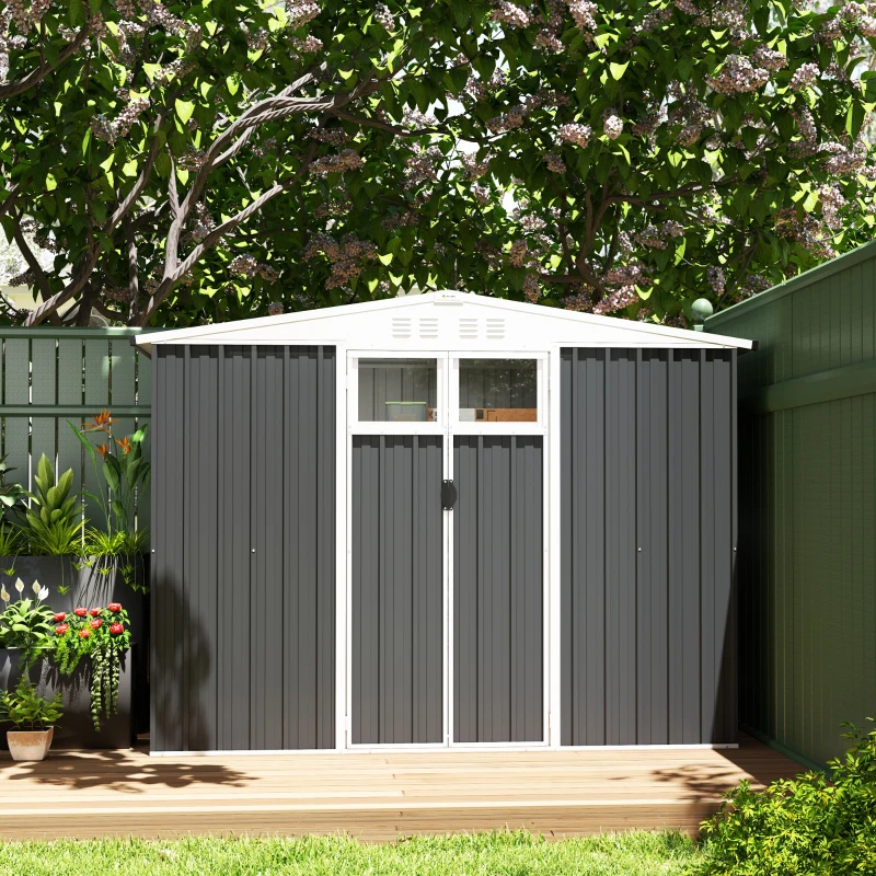 Best 8 x 4 ft Metal Garden Shed, Garden Storage Shed with Window, 4 Vents and Lockable Door, Waterproof Galvanised Steel Tool Storage Shed, Dark Grey - Image 7