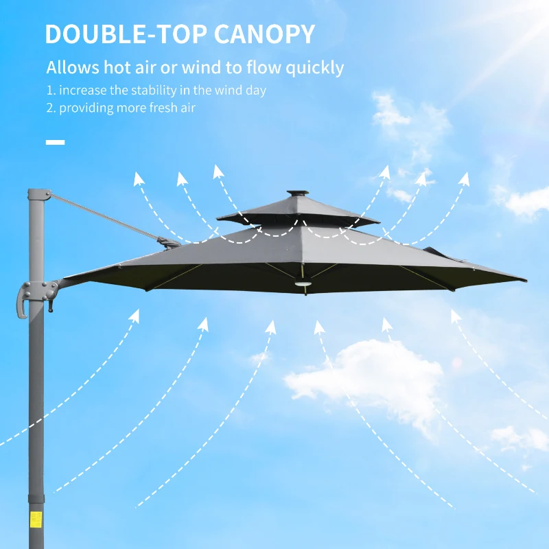 Best 3m Cantilever Parasol w/ Solar Lights Power Bank Base 360° Spin Dark Grey - Image 7