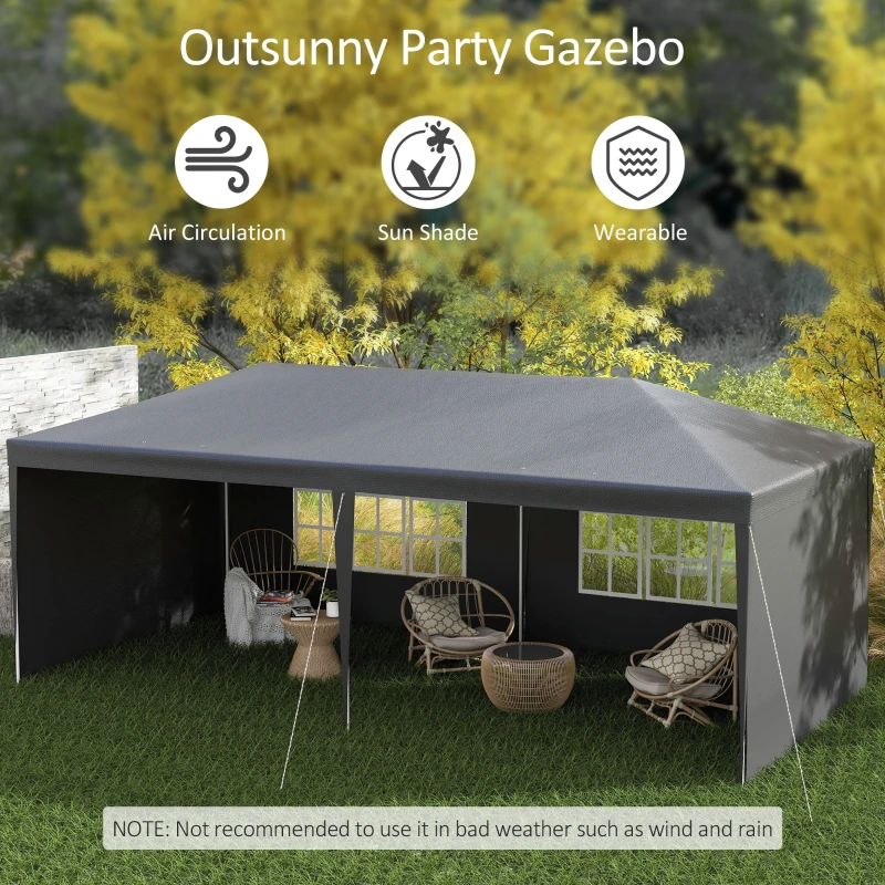 Best 6 x 3 m Party Tent Gazebo Marquee Outdoor Patio Canopy Shelter with Windows and Side Panels Dark Grey - Image 4