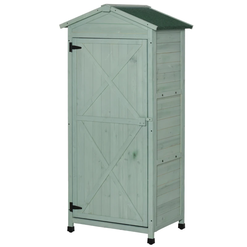 Best Wooden Garden Shed, Outdoor Storage Cabinet with 2 Shelves and Hooks, Locking Organiser Outdoor Narrow Tool House, 74x55x155cm, Green