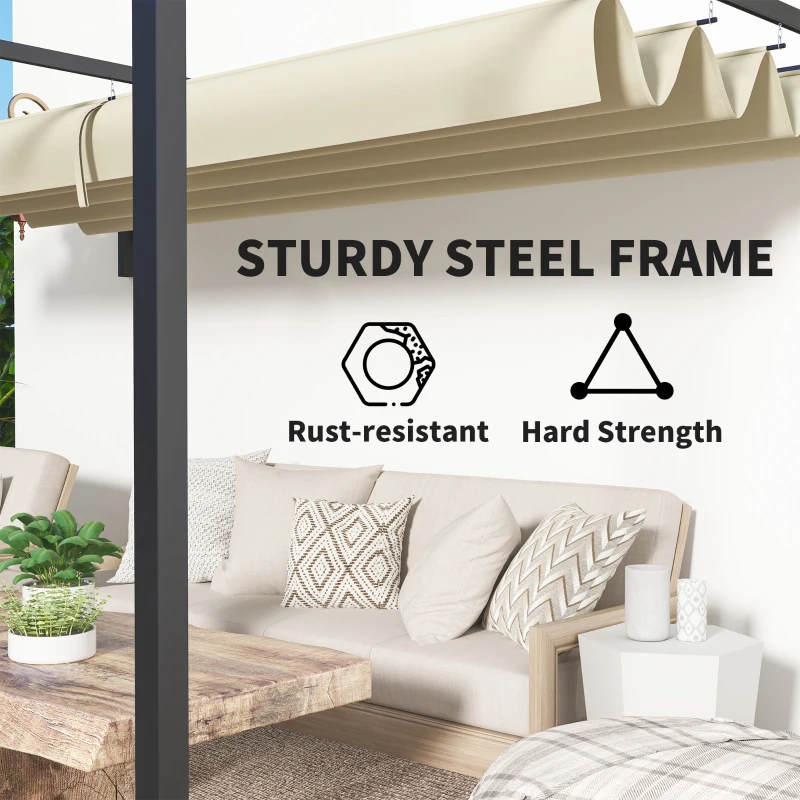 Best 3 x 4m Steel Pergola, with Retractable Canopy - Khaki - Image 7