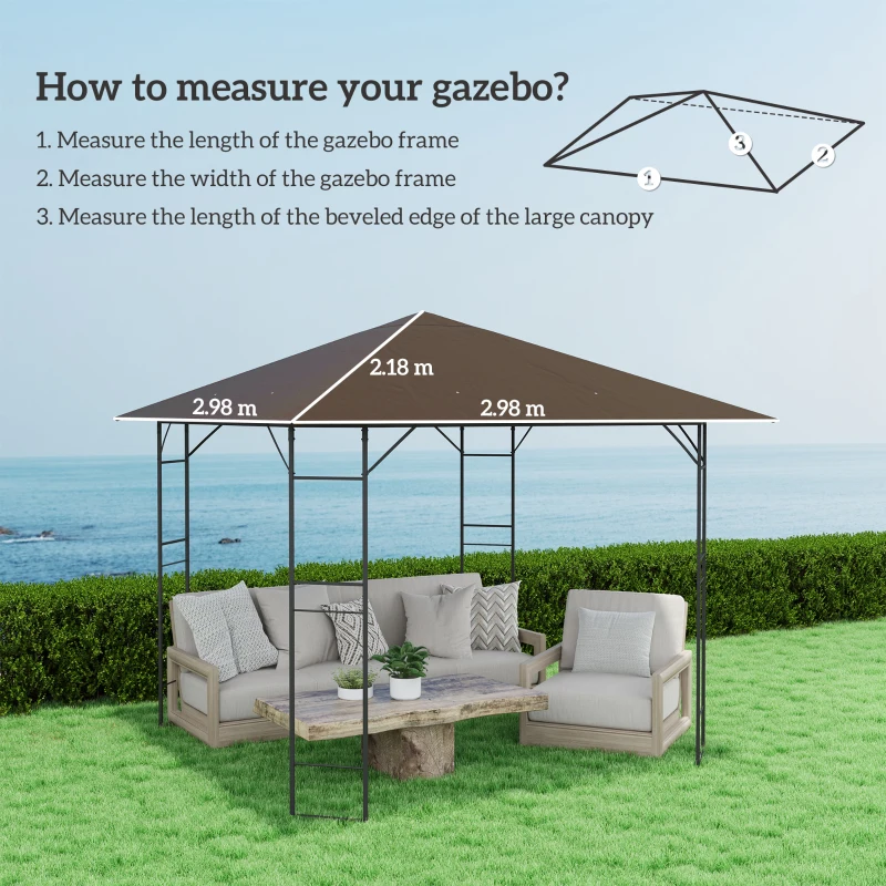 Best 3 x 3(m) Gazebo Canopy Replacement Cover, Garden Gazebo Roof Replacement with Drain Holes, Water-resistant Plastic Coating, 370g/㎡, UPF30+, TOP COVER ONLY, Brown - Image 3