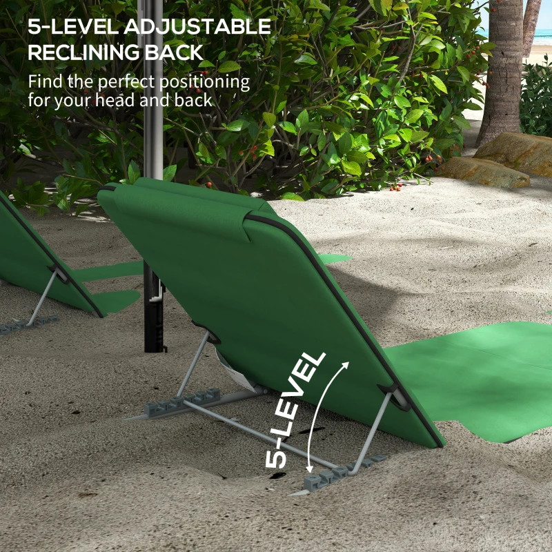 Best Set of Two Metal Frame Beach Chairs, with Reclining Backs - Green - Image 6