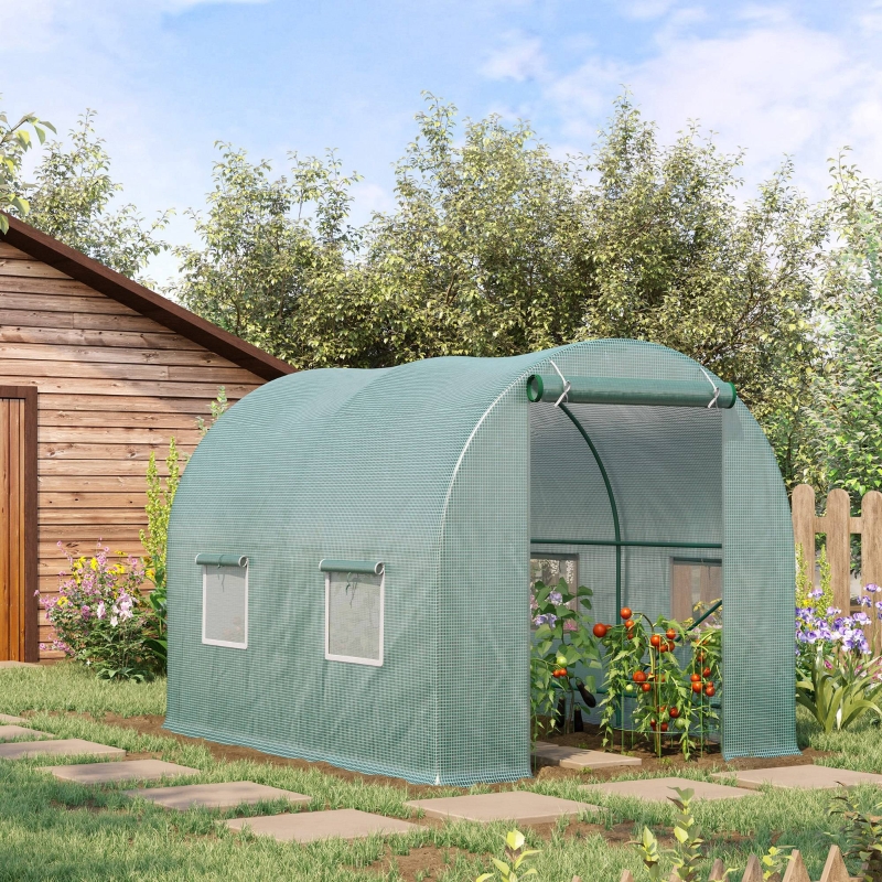Best 2.45 x 2m Polytunnel Greenhouse, Walk-in Greenhouse with Large Roll-Up Door & Windows, Plastic Cover, Steel Frame, Easy Access & Ventilation, Green - Image 10