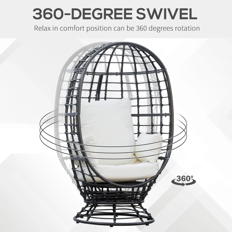 Best 360° Swivel Egg Chair, Garden Rattan Swivel Chair with Thickened Cushion and Pillow, 150 KG Capacity for Indoor Outdoor, Balcony, Patio, Black - Image 4