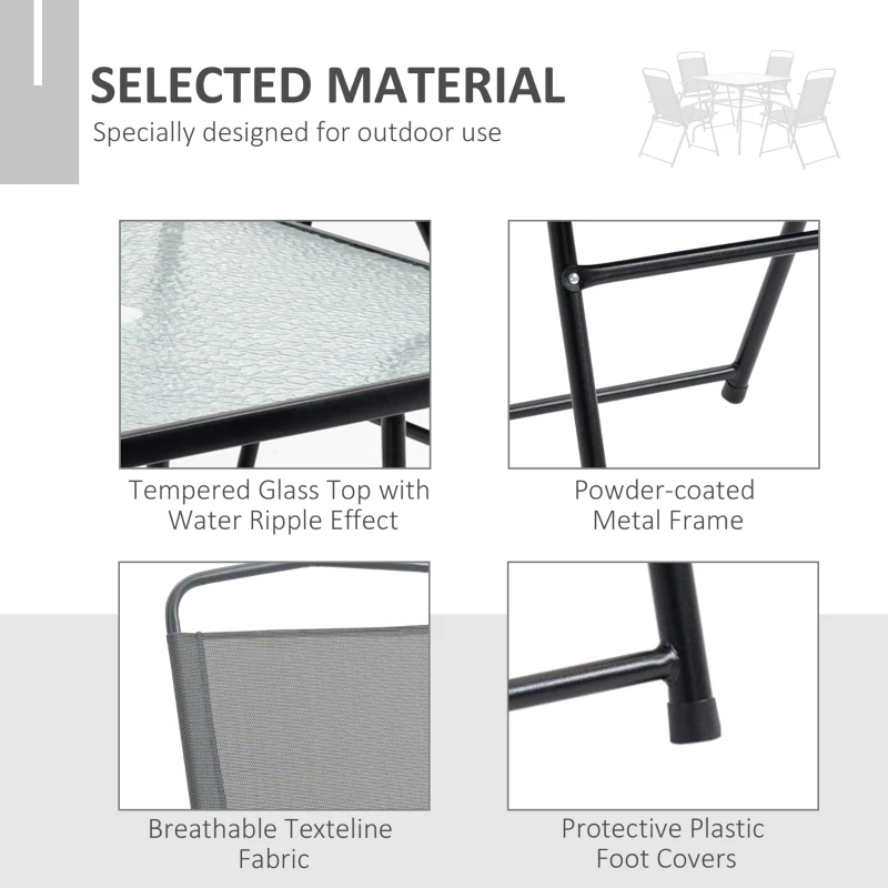 Best 5 Piece Garden Dining Set Outdoor Dining Furniture 4 Folding Chairs, Glass Top Table with Parasol Hole, Texteline Seats, Black - Image 7